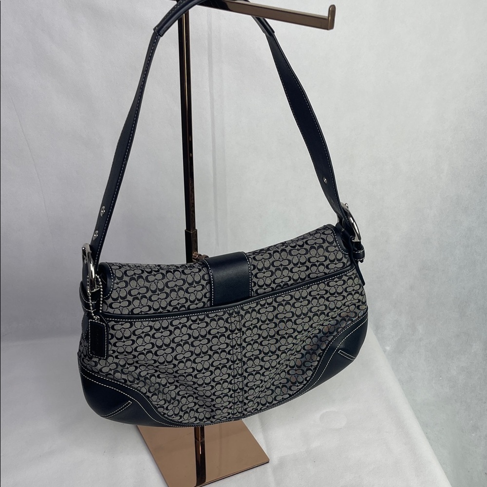 Coach Black Leather & Signature Fabric Shoulder Bag - Picture 4 of 10